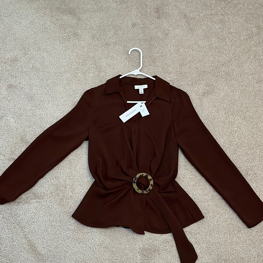 Topshop blouse in Brown with printed waste detail